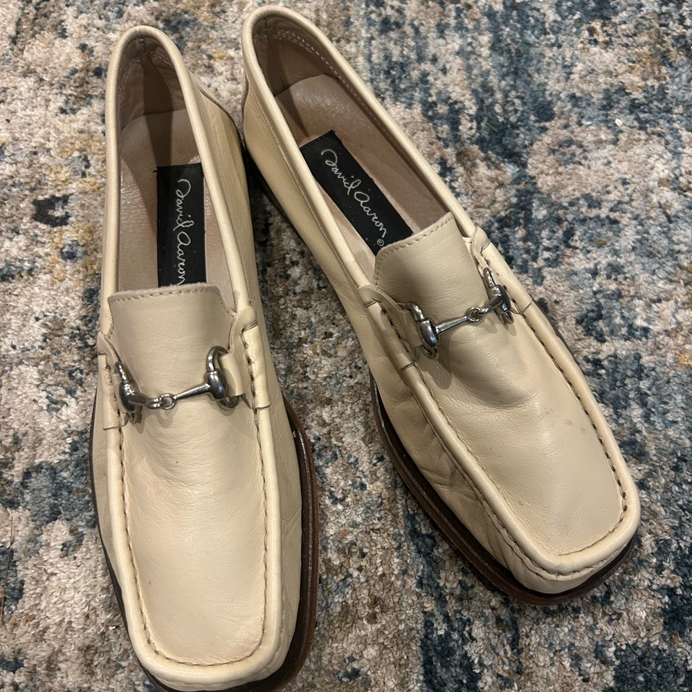David Aaron Leather Loafers in cream